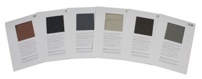 Stoffmusterkarte Gruppe 91 Cor: Verschiedene Stoffproben in Braun-, Grau- und Beigetönen für Möbelstoffe und Polster.